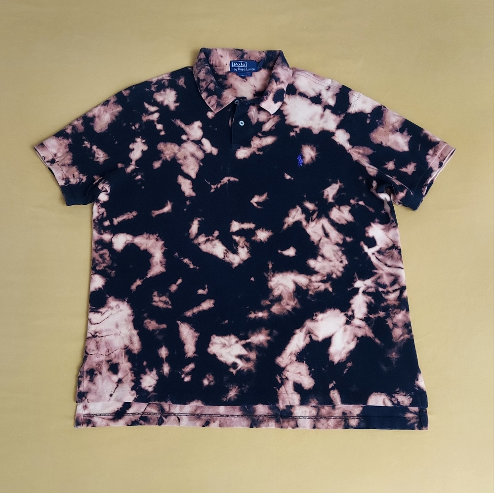 Polo Ralph Lauren Shirt Size XXL Custom Fit Black Tie Dye Short Sleeve Polo